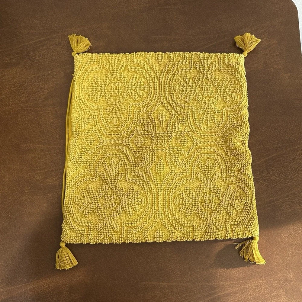 Opal House Toss Pillow Cases Lot of 2 Gold Cream & Brown w/Tassels 1 Yellow Case